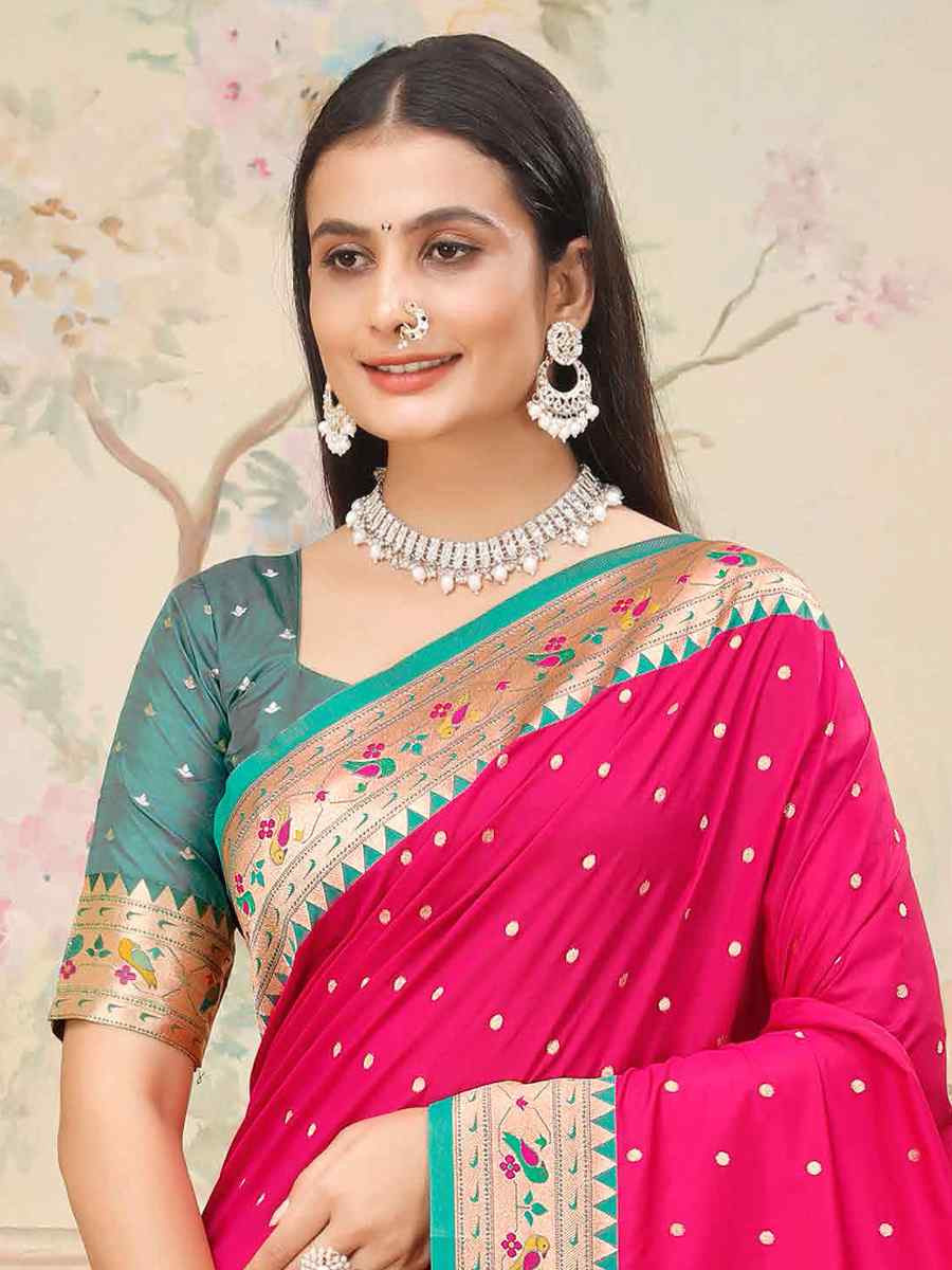 Pink Silk Handwoven Traditional Bridal Reception Festival Wedding Fancy Heavy Border Saree