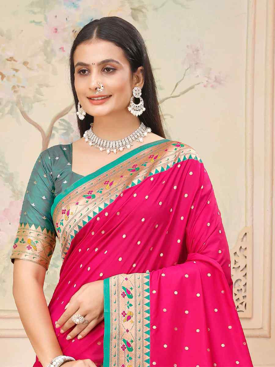 Pink Silk Handwoven Traditional Bridal Reception Festival Wedding Fancy Heavy Border Saree