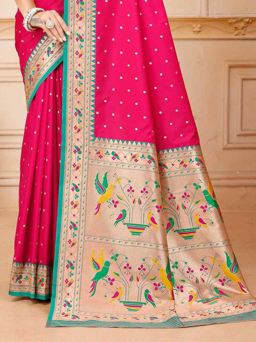 Pink Silk Handwoven Traditional Bridal Reception Festival Wedding Fancy Heavy Border Saree