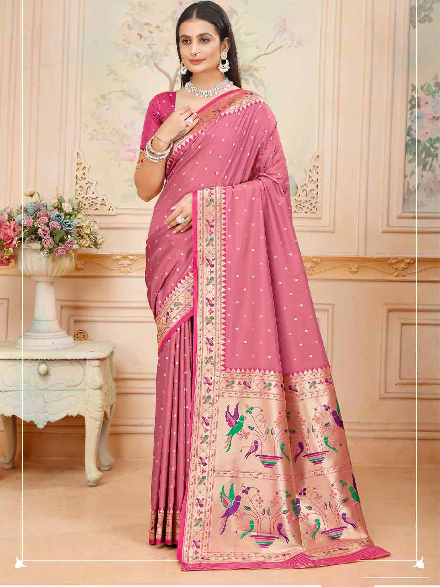 Pink Silk Handwoven Traditional Bridal Reception Festival Wedding Fancy Heavy Border Saree
