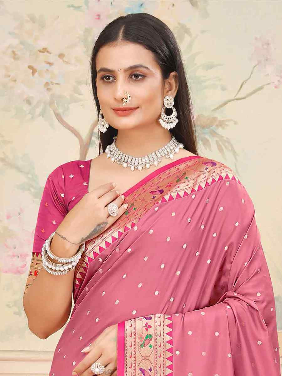 Pink Silk Handwoven Traditional Bridal Reception Festival Wedding Fancy Heavy Border Saree