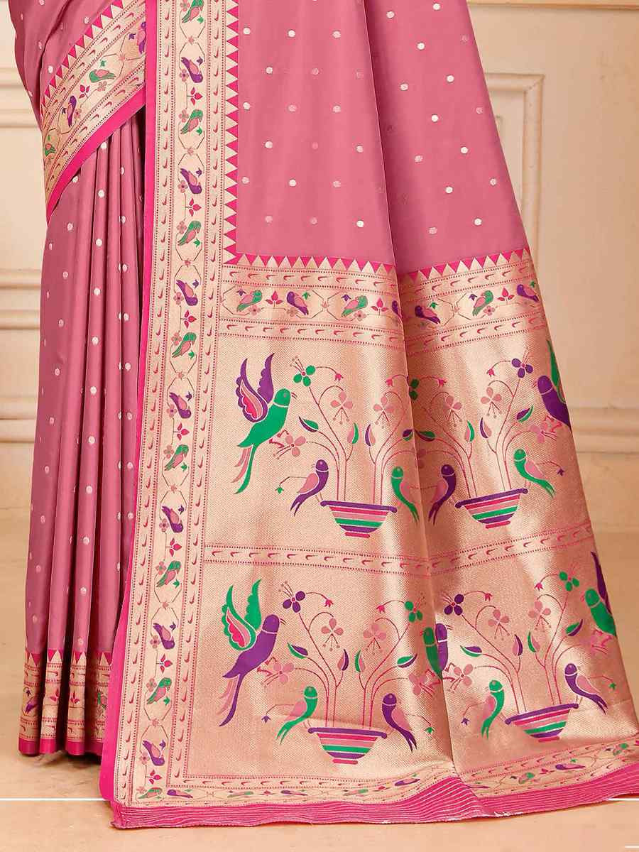 Pink Silk Handwoven Traditional Bridal Reception Festival Wedding Fancy Heavy Border Saree