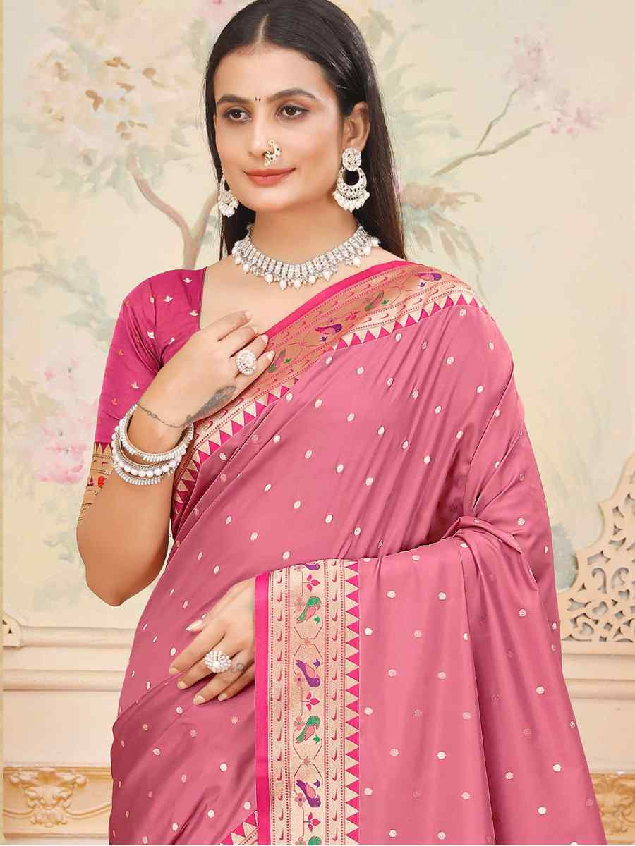 Pink Silk Handwoven Traditional Bridal Reception Festival Wedding Fancy Heavy Border Saree