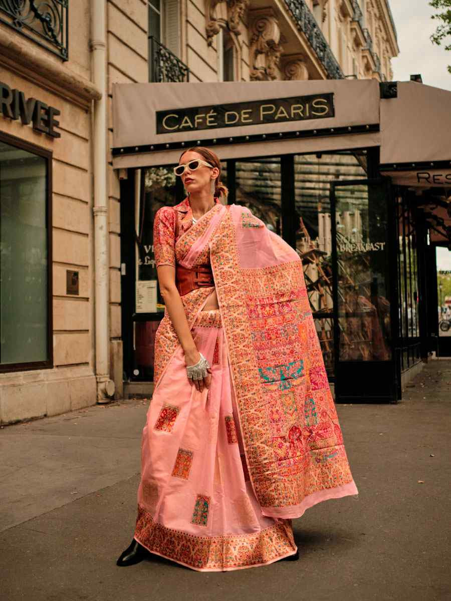 Pink Silk Handwoven Traditional Bridal Reception Festival Wedding Fancy Heavy Border Saree