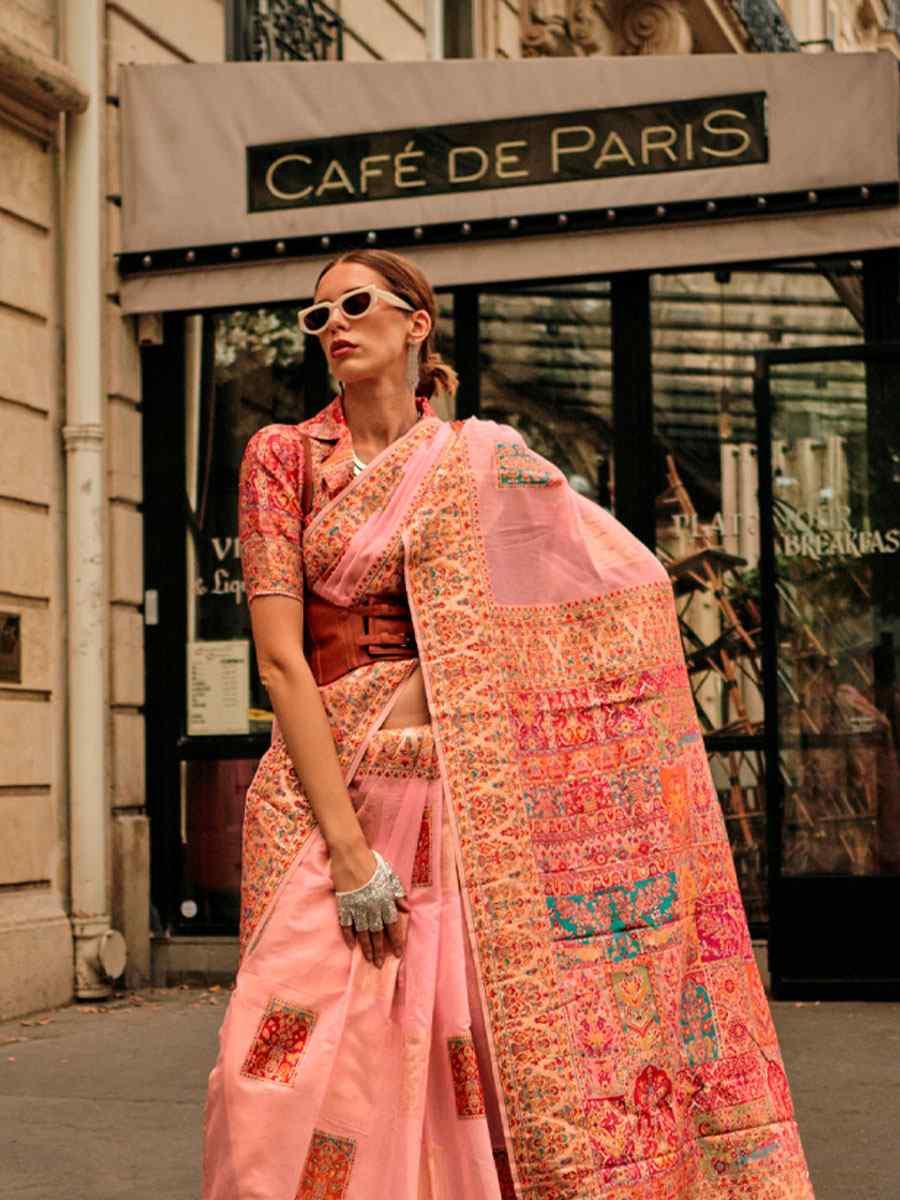 Pink Silk Handwoven Traditional Bridal Reception Festival Wedding Fancy Heavy Border Saree