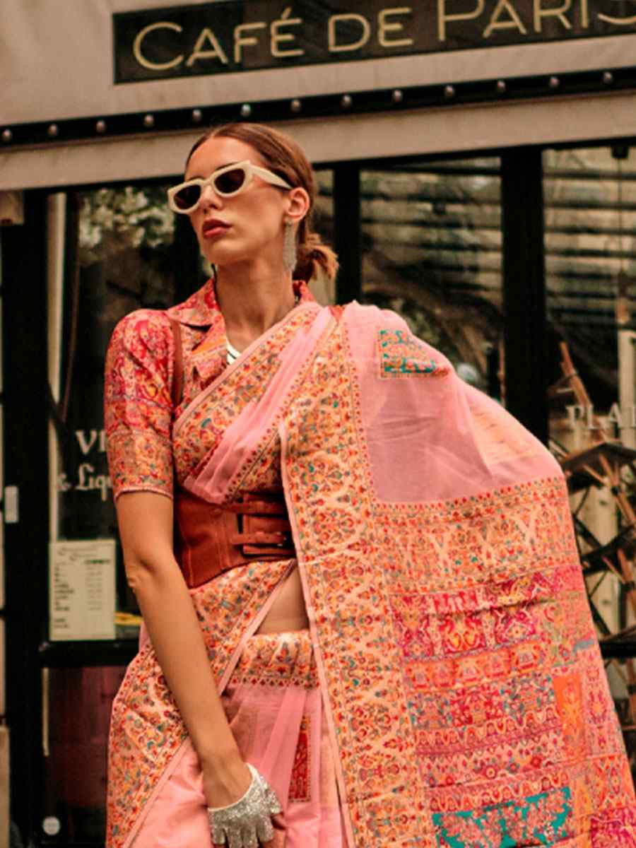 Pink Silk Handwoven Traditional Bridal Reception Festival Wedding Fancy Heavy Border Saree