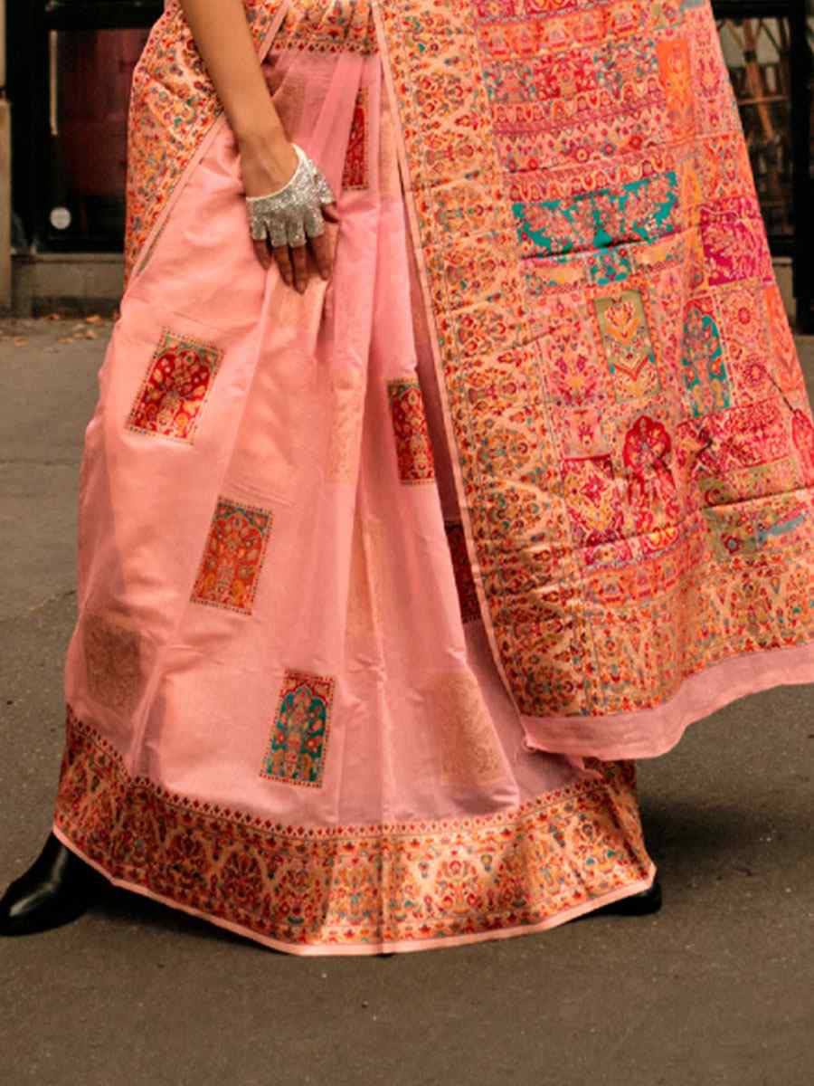 Pink Silk Handwoven Traditional Bridal Reception Festival Wedding Fancy Heavy Border Saree