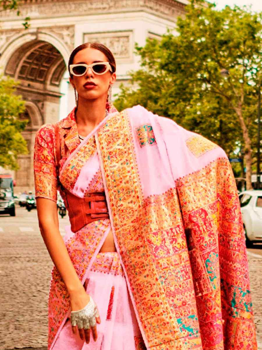 Pink Silk Handwoven Traditional Bridal Reception Festival Wedding Fancy Heavy Border Saree