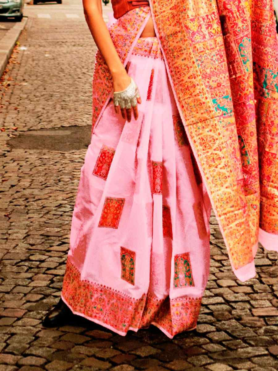 Pink Silk Handwoven Traditional Bridal Reception Festival Wedding Fancy Heavy Border Saree