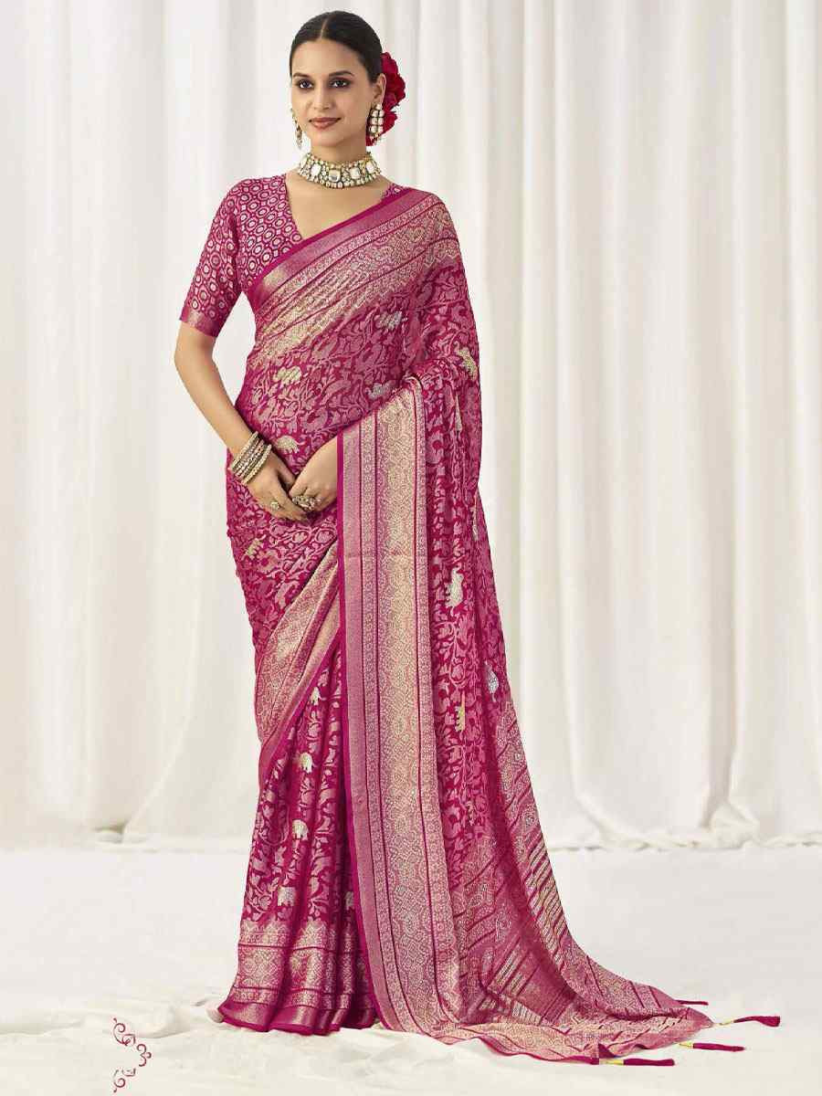 Pink Silk Handwoven Traditional Bridal Reception Festival Wedding Fancy Heavy Border Sarees