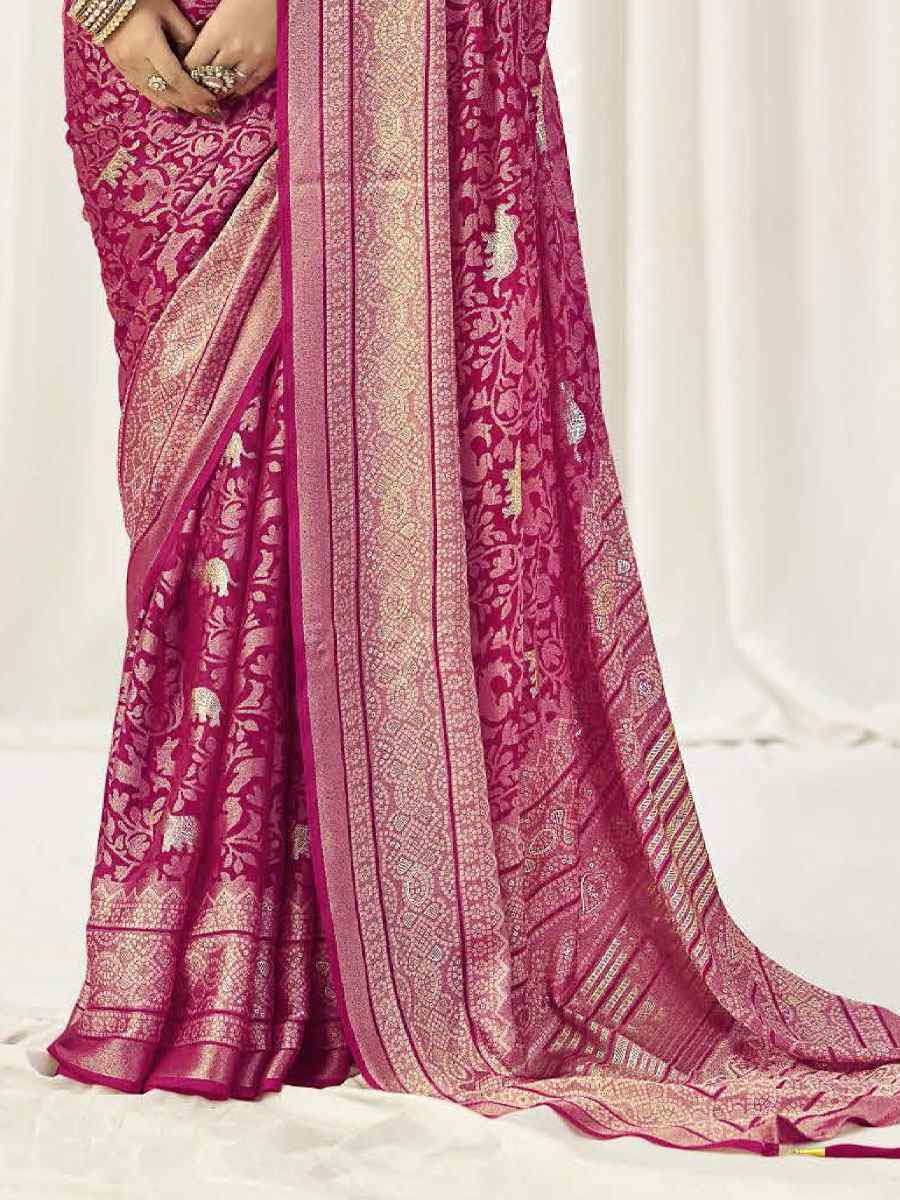 Pink Silk Handwoven Traditional Bridal Reception Festival Wedding Fancy Heavy Border Sarees