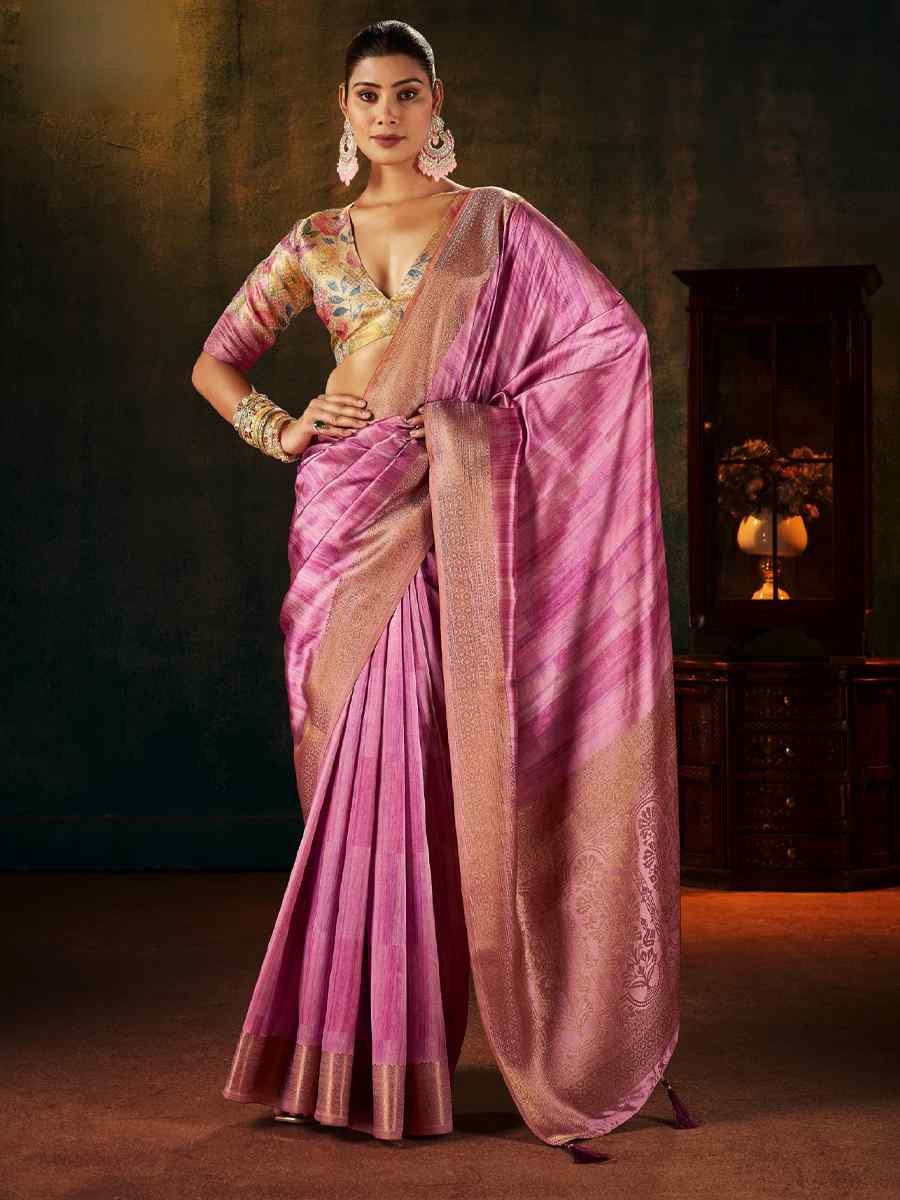 Pink Silk Handwoven Traditional Bridal Reception Festival Wedding Fancy Heavy Border Sarees