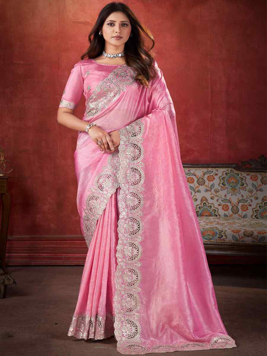 Pink Silk Handwoven Wedding Festival Heavy Border Saree