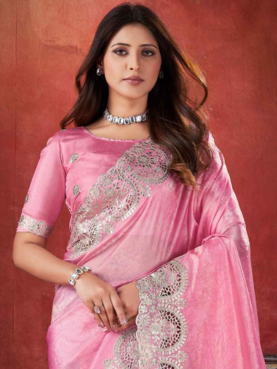 Pink Silk Handwoven Wedding Festival Heavy Border Saree