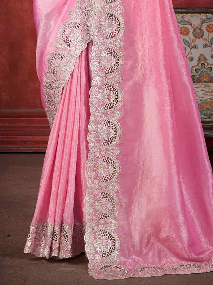 Pink Silk Handwoven Wedding Festival Heavy Border Saree