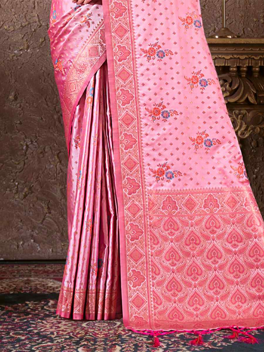 Pink Silk Handwoven Wedding Festival Heavy Border Saree