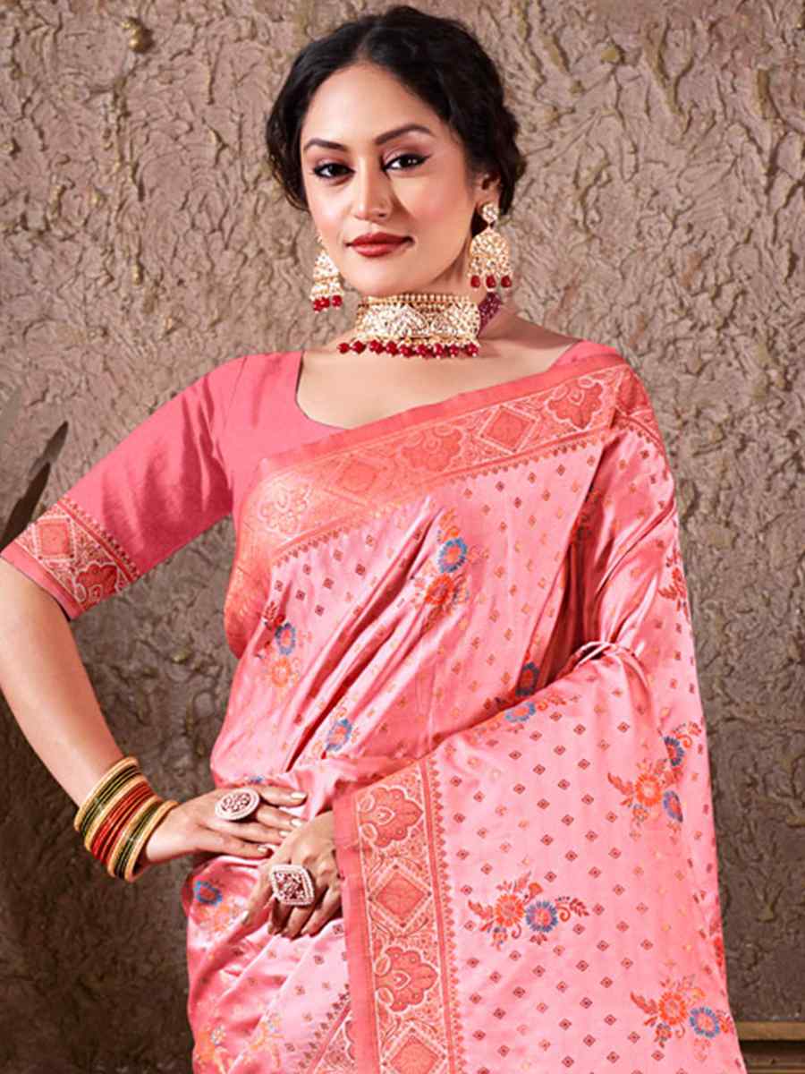 Pink Silk Handwoven Wedding Festival Heavy Border Saree