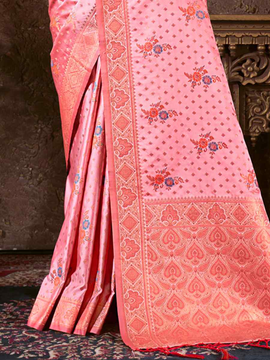 Pink Silk Handwoven Wedding Festival Heavy Border Saree