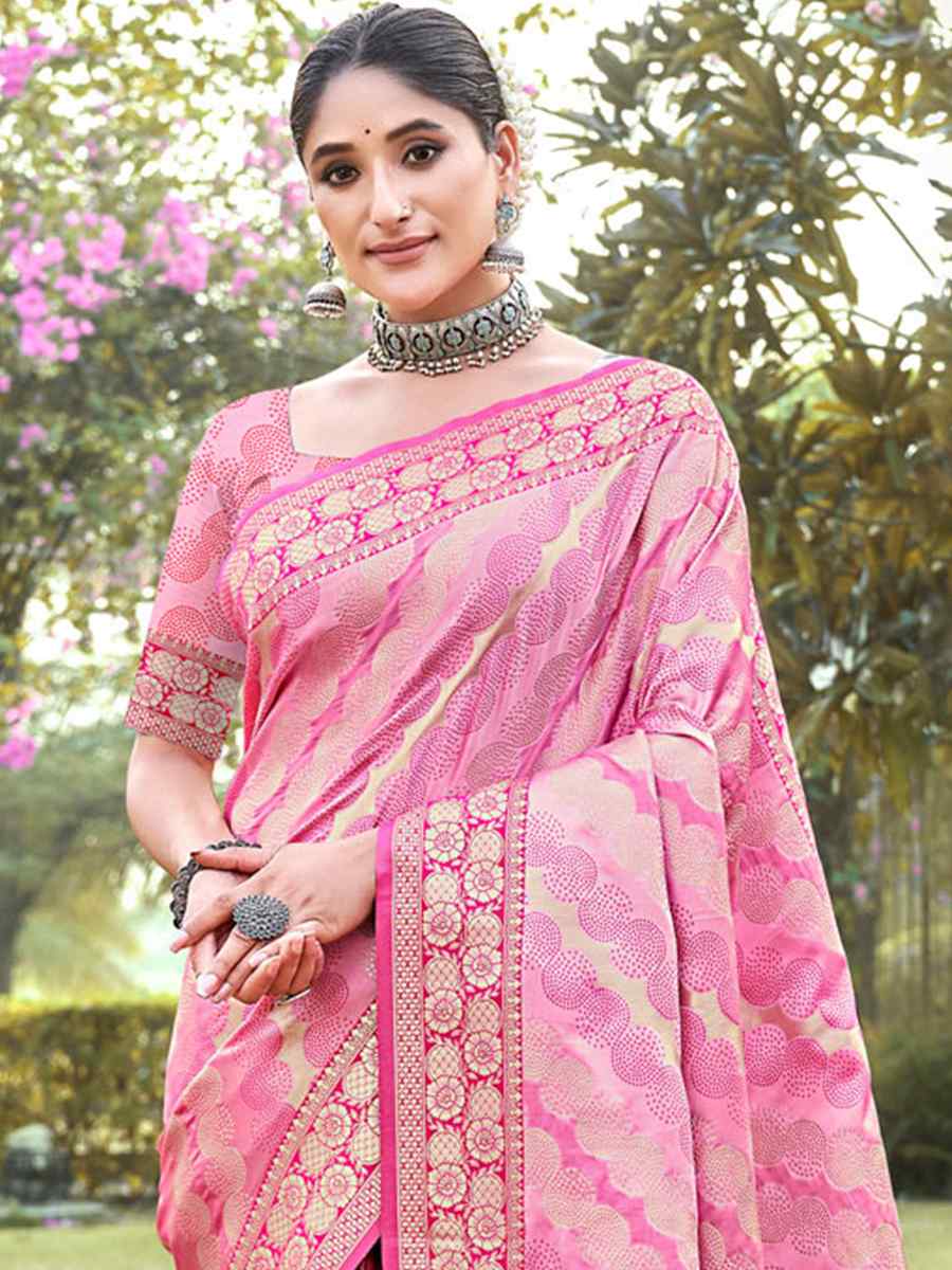 Pink Silk Handwoven Wedding Festival Heavy Border Saree