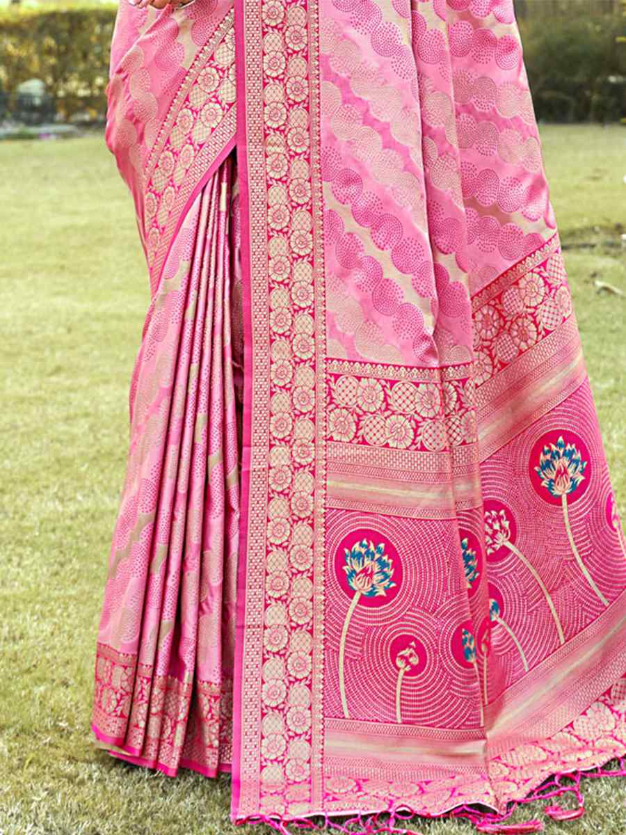 Pink Silk Handwoven Wedding Festival Heavy Border Saree