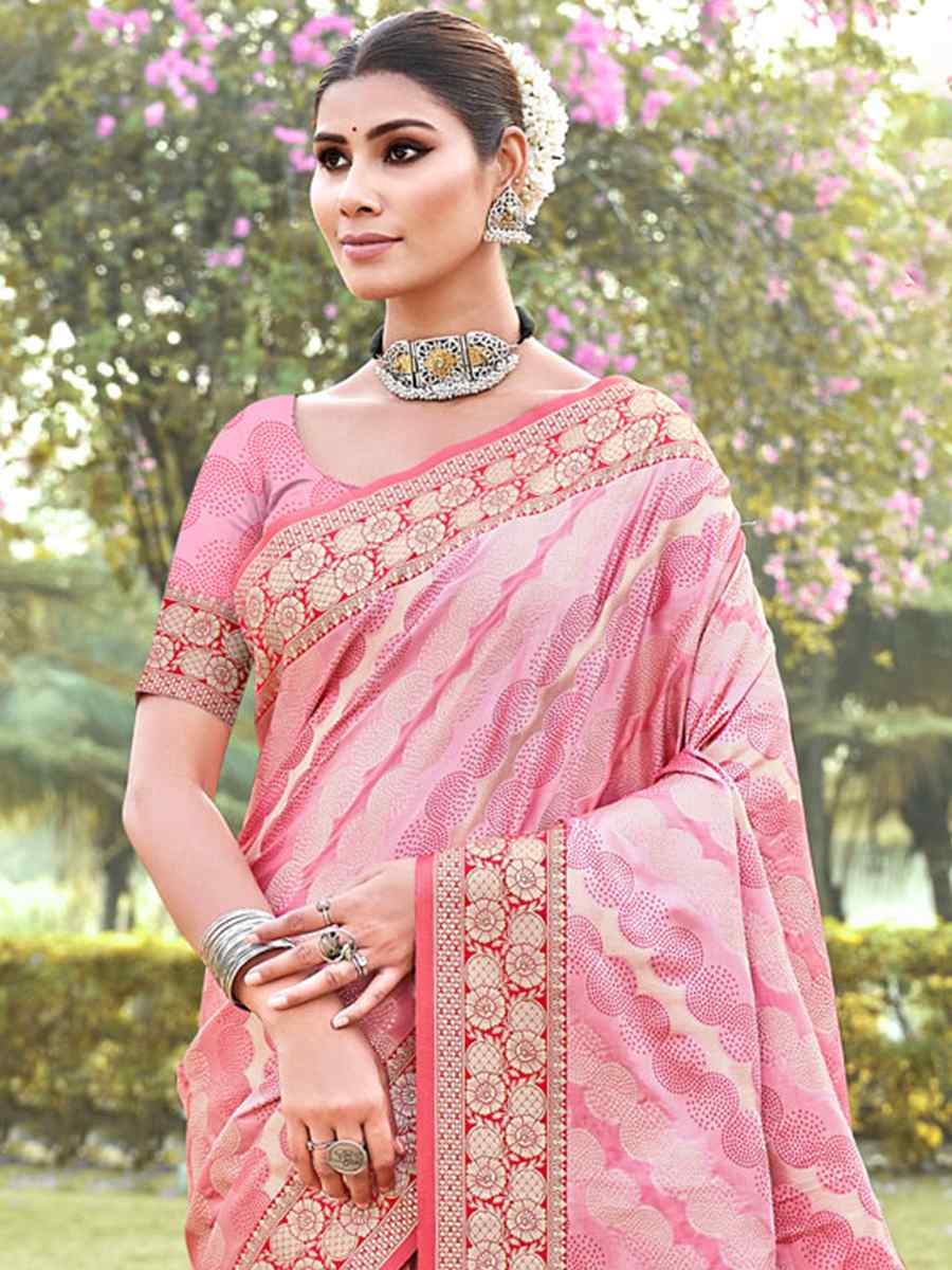 Pink Silk Handwoven Wedding Festival Heavy Border Saree