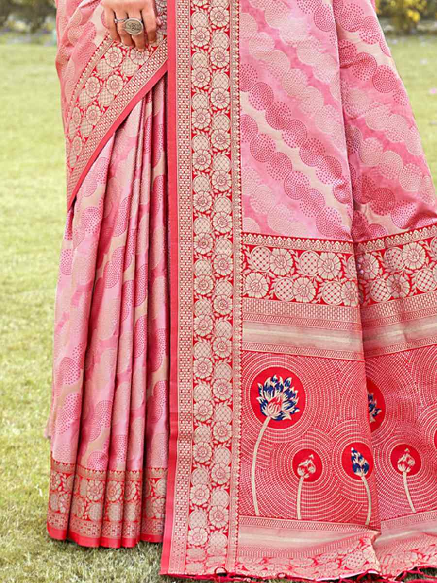 Pink Silk Handwoven Wedding Festival Heavy Border Saree