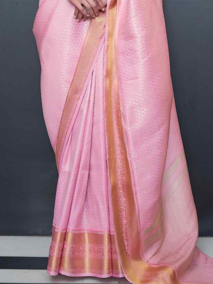 Pink Silk Handwoven Wedding Festival Heavy Border Saree