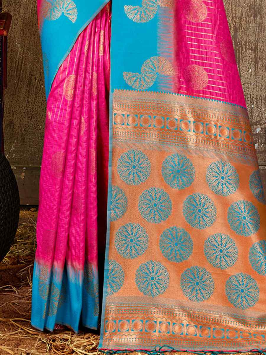 Pink Silk Handwoven Wedding Festival Heavy Border Saree