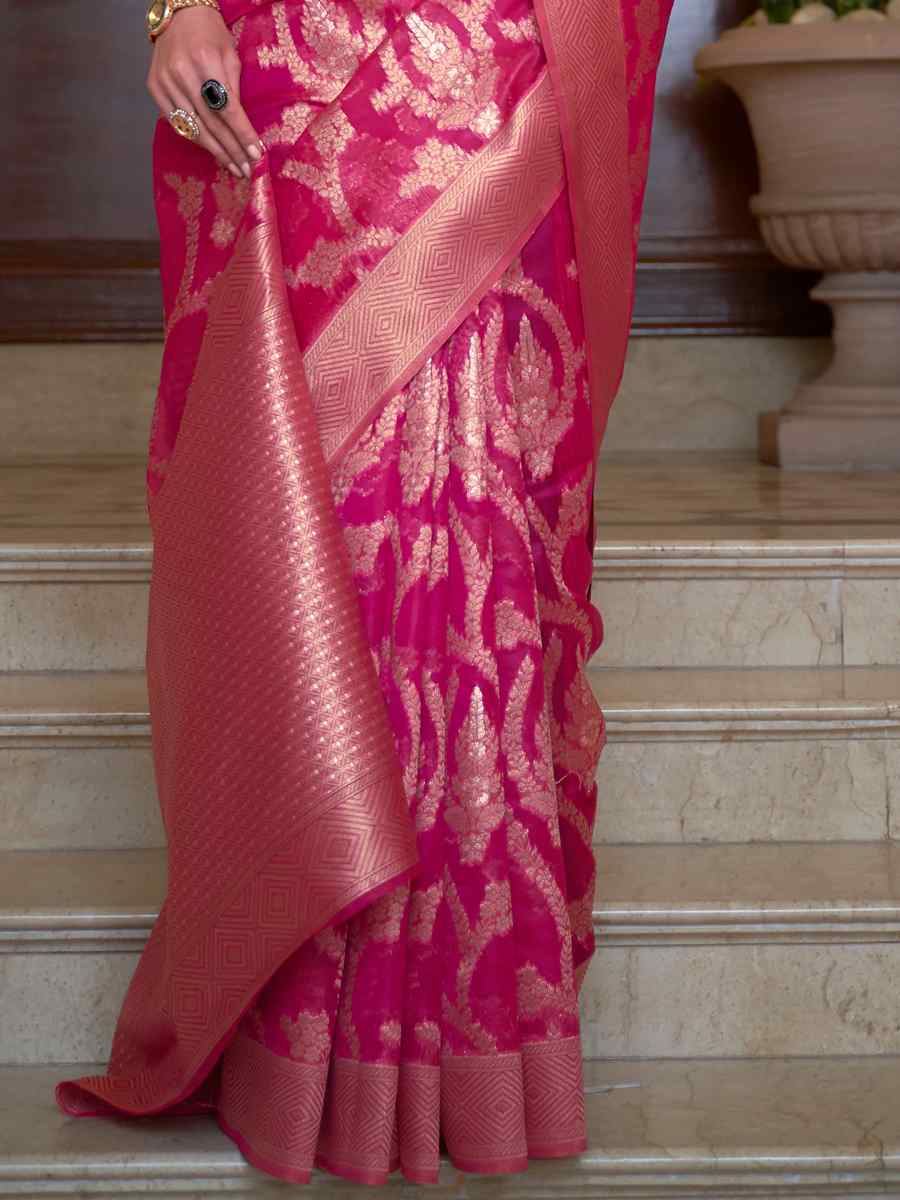 Pink Silk Handwoven Wedding Festival Heavy Border Saree