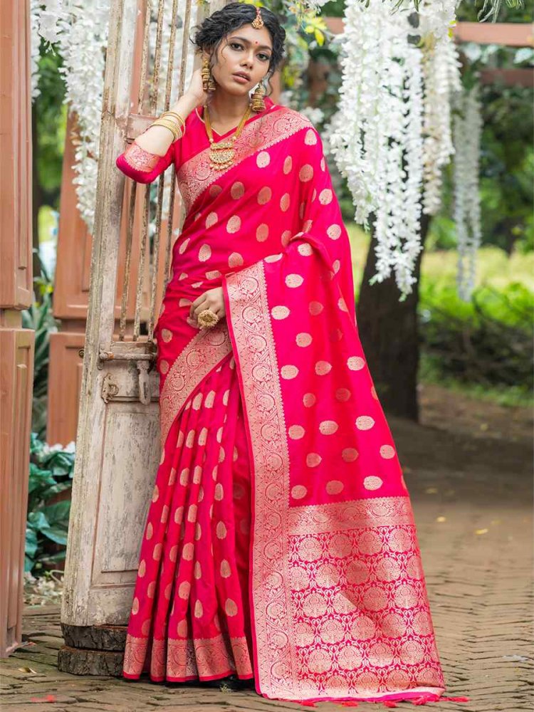 Pink Silk Handwoven Wedding Festival Heavy Border Saree