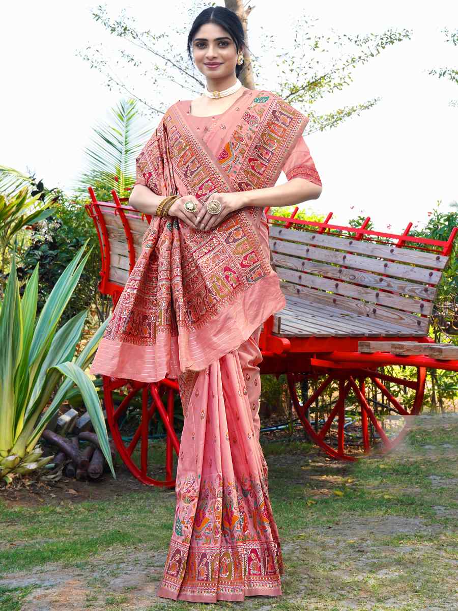 Pink Silk Handwoven Wedding Festival Heavy Border Saree