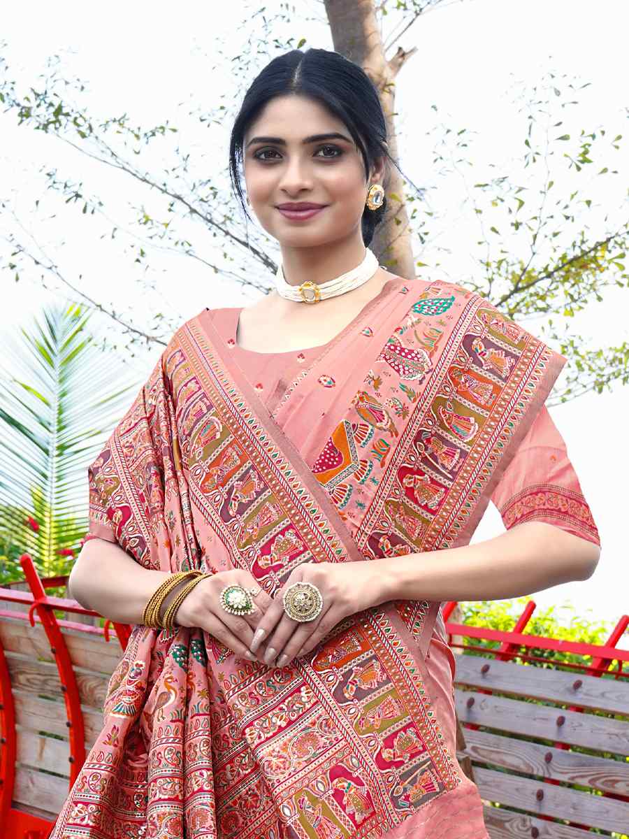 Pink Silk Handwoven Wedding Festival Heavy Border Saree