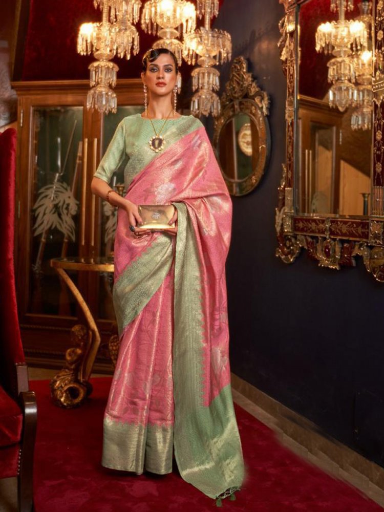 Pink Silk Handwoven Wedding Festival Heavy Border Saree