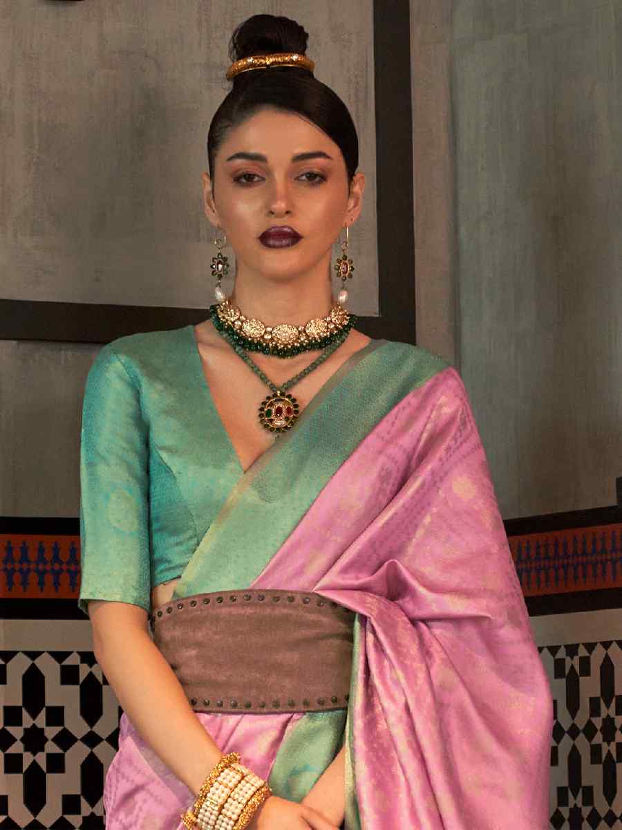 Pink Silk Handwoven Wedding Festival Heavy Border Saree