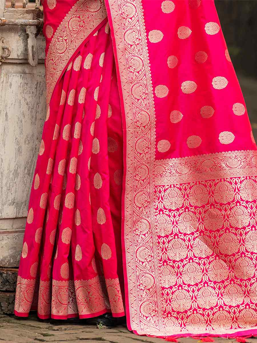 Pink Silk Handwoven Wedding Festival Heavy Border Saree