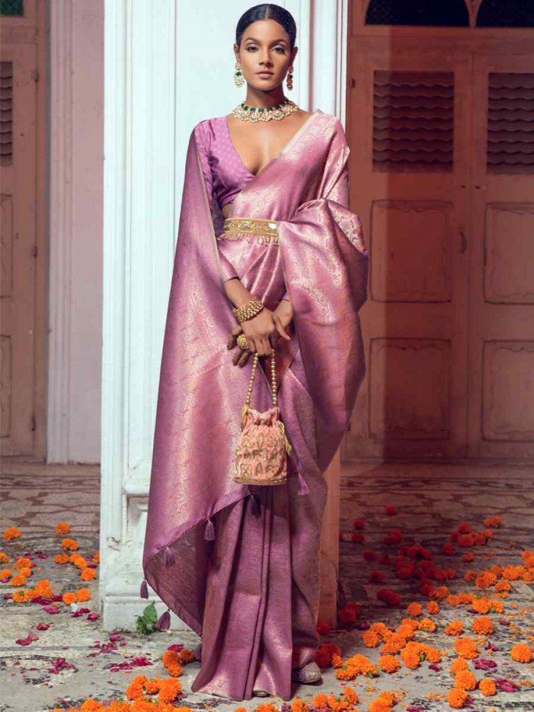 Pink Silk Handwoven Wedding Festival Heavy Border Saree