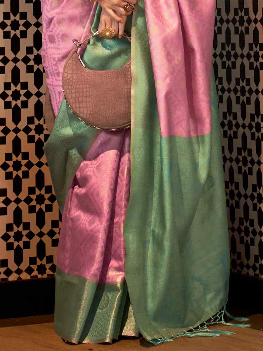 Pink Silk Handwoven Wedding Festival Heavy Border Saree