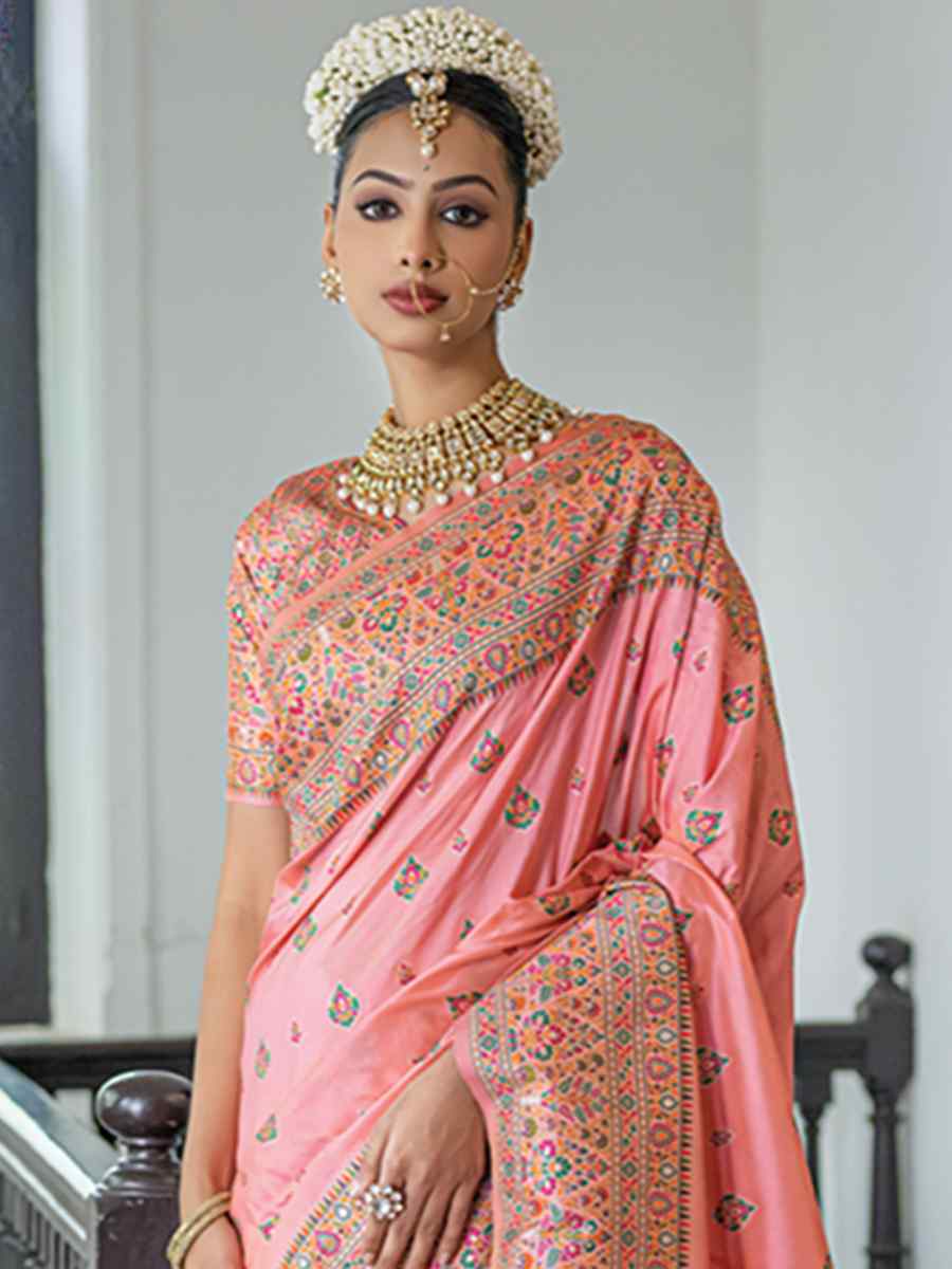 Pink Silk Handwoven Wedding Festival Heavy Border Saree