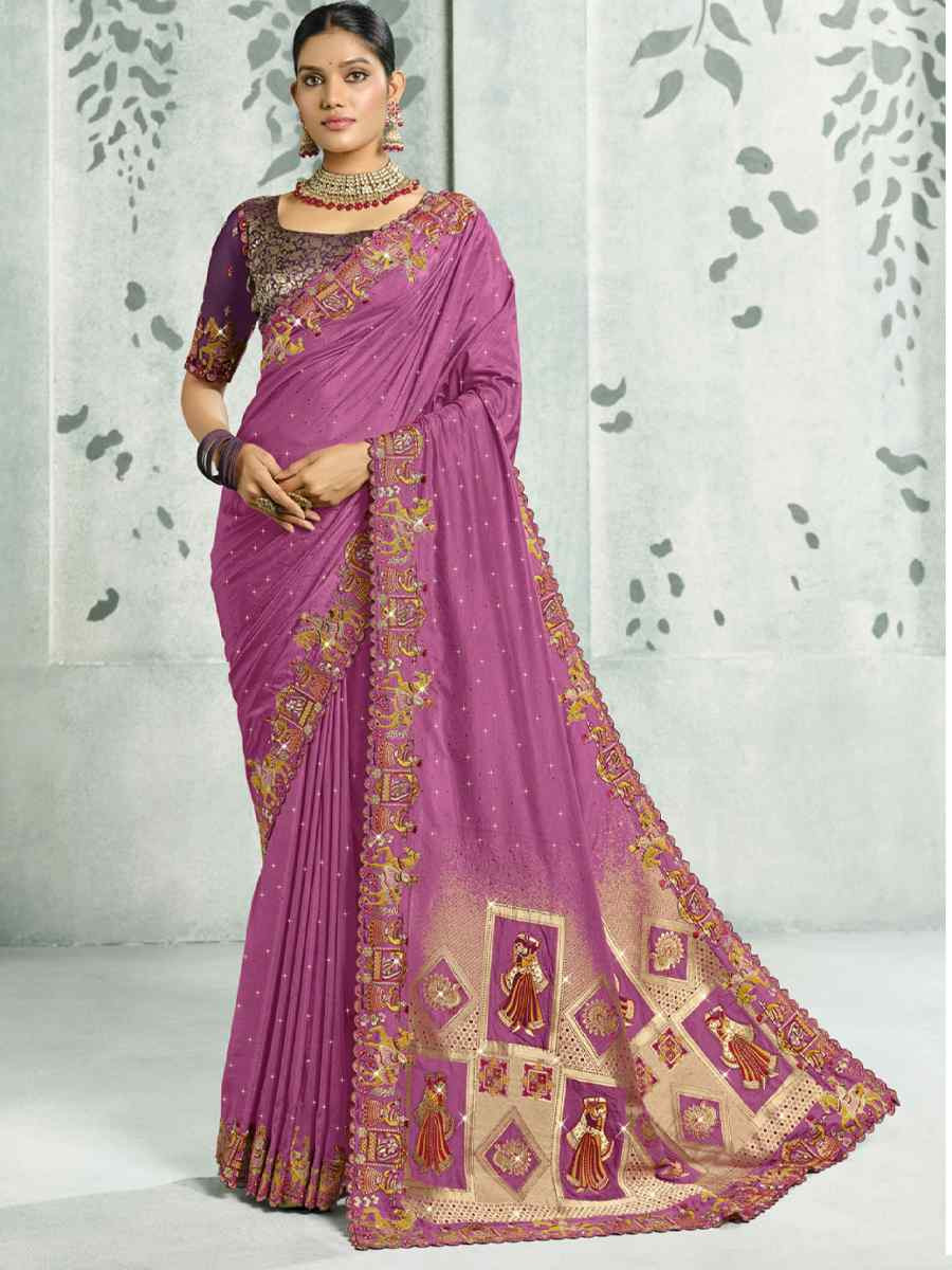 Pink Silk Handwoven with Embroidery Bridal Reception Festival Wedding Fancy Heavy Border Saree