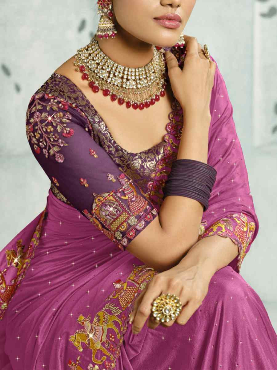 Pink Silk Handwoven with Embroidery Bridal Reception Festival Wedding Fancy Heavy Border Saree