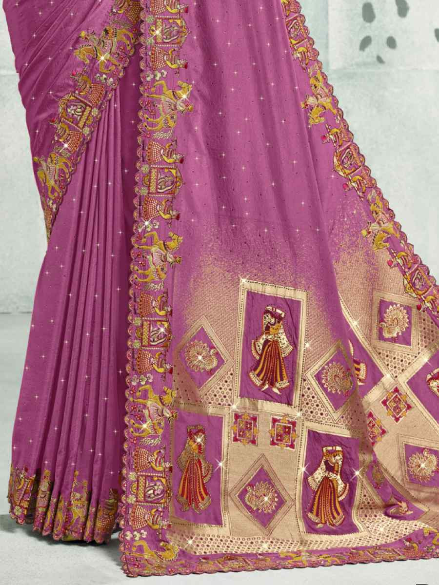 Pink Silk Handwoven with Embroidery Bridal Reception Festival Wedding Fancy Heavy Border Saree