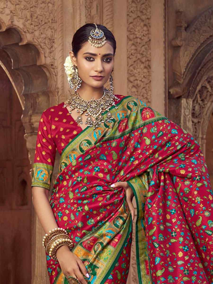 Pink Silk Kalamkari Printed Festival Wedding Fancy Heavy Border Saree