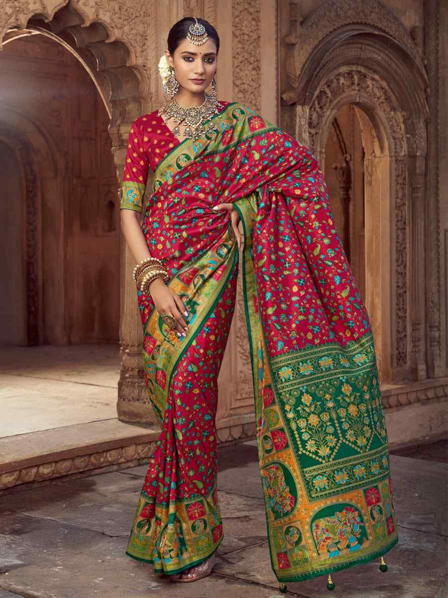 Pink Silk Kalamkari Printed Festival Wedding Fancy Heavy Border Saree