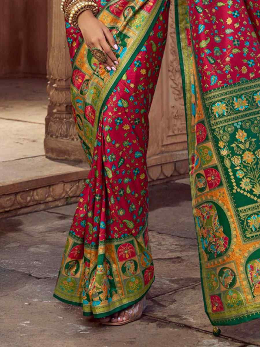 Pink Silk Kalamkari Printed Festival Wedding Fancy Heavy Border Saree