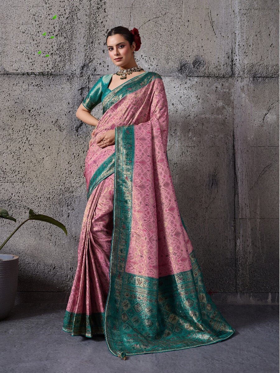 Pink Silk Kanjivaram Wedding Reception Party Festival Casual Heavy Border Sarees
