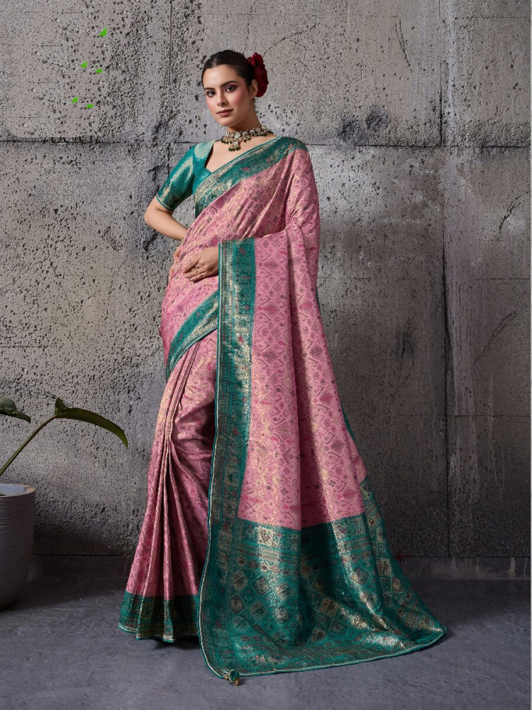 Image of Pink Silk Kanjivaram Wedding Reception Party Festival Casual Heavy Border Sarees
