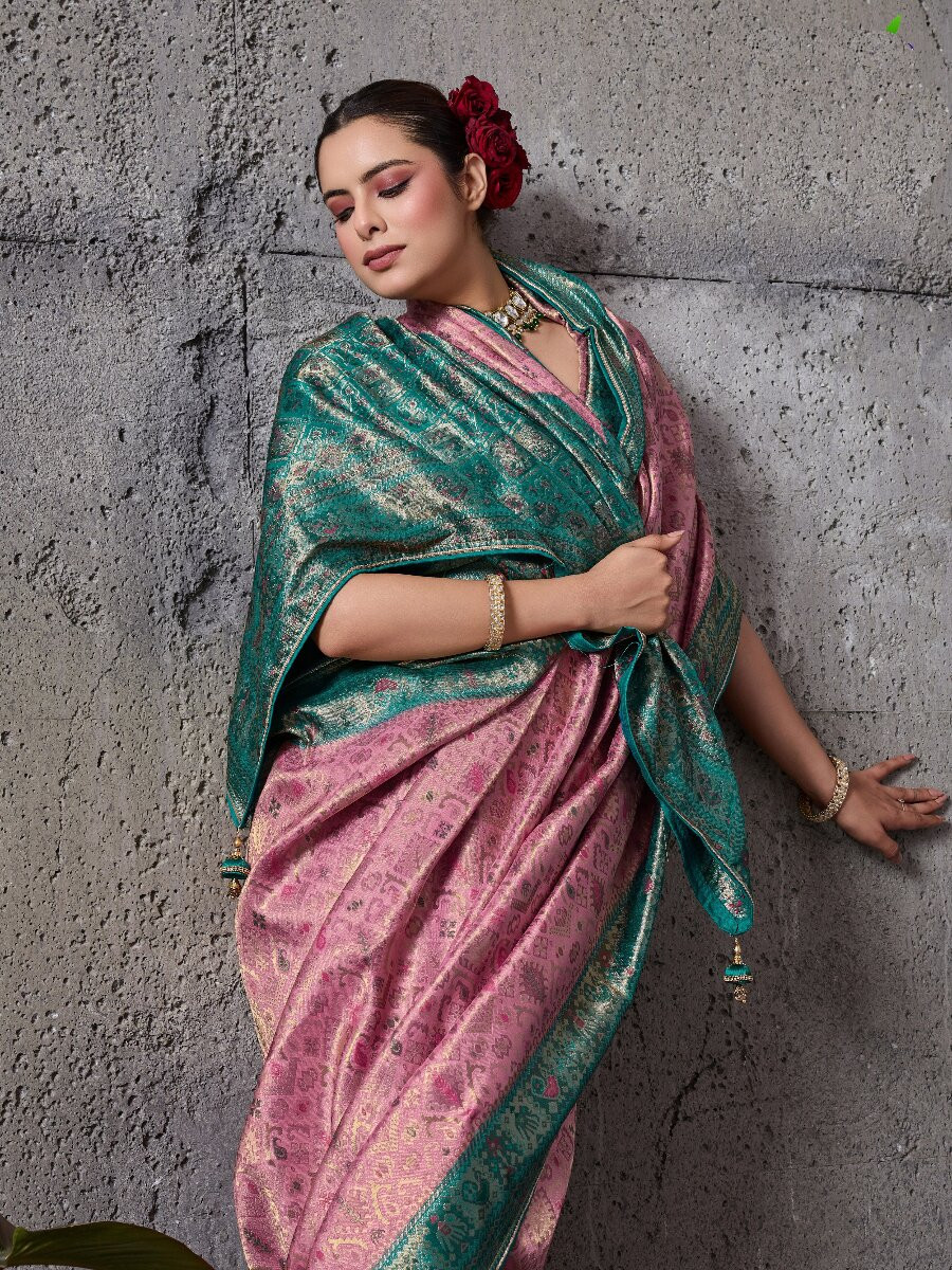 Pink Silk Kanjivaram Wedding Reception Party Festival Casual Heavy Border Sarees