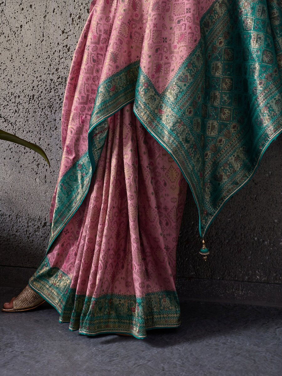 Pink Silk Kanjivaram Wedding Reception Party Festival Casual Heavy Border Sarees