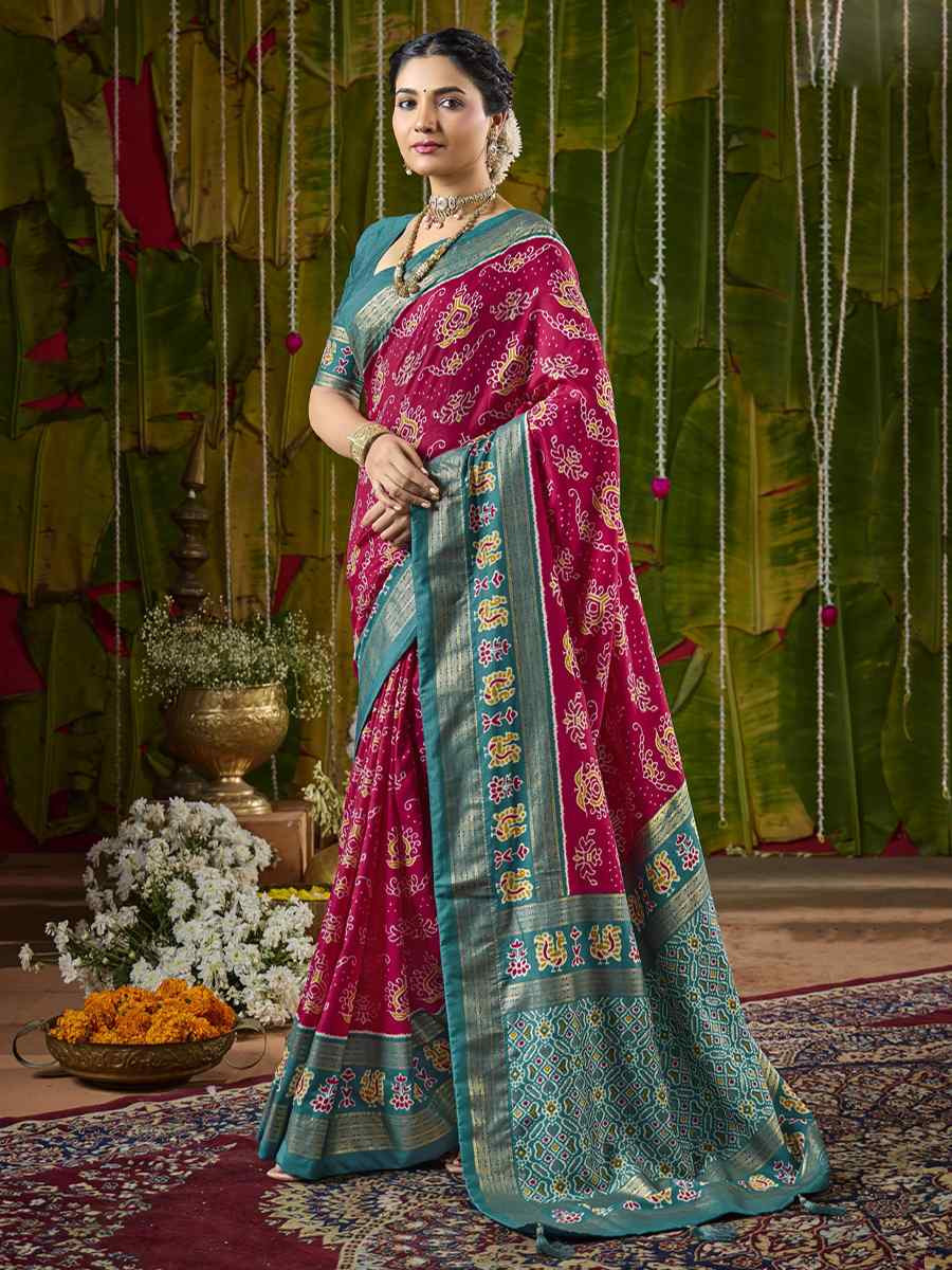 Pink Silk Printed Bridal Reception Festival Wedding Fancy Heavy Border Saree