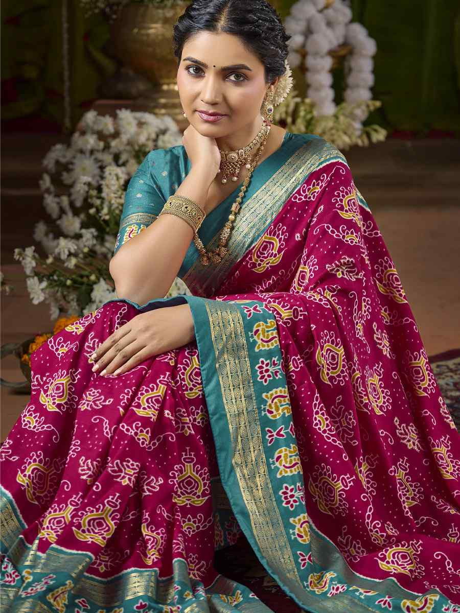 Pink Silk Printed Bridal Reception Festival Wedding Fancy Heavy Border Saree